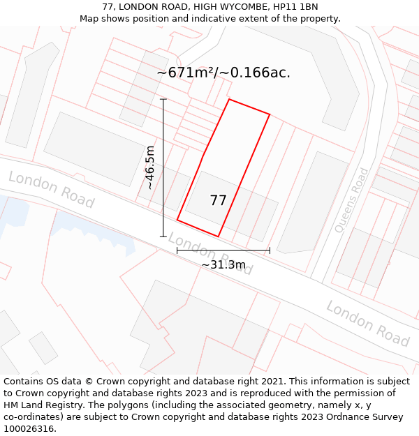 77, LONDON ROAD, HIGH WYCOMBE, HP11 1BN: Plot and title map