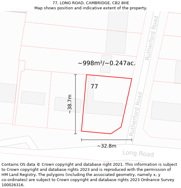 77, LONG ROAD, CAMBRIDGE, CB2 8HE: Plot and title map