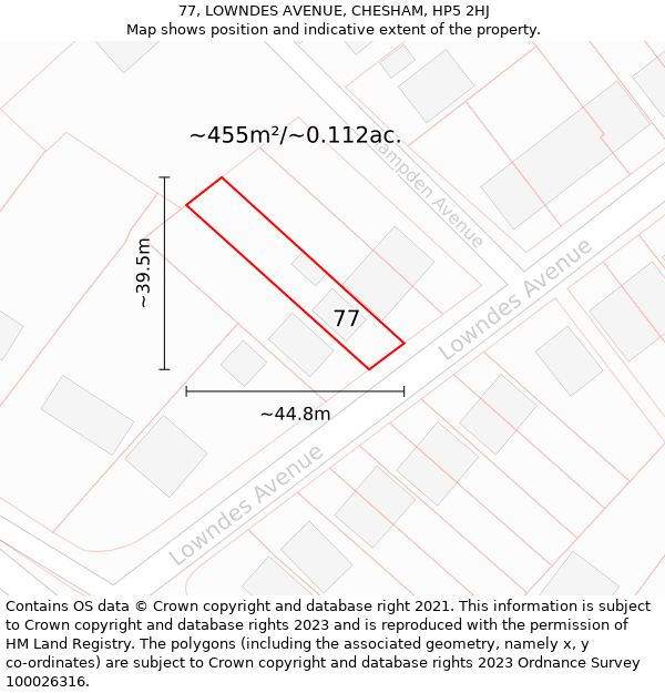 77, LOWNDES AVENUE, CHESHAM, HP5 2HJ: Plot and title map