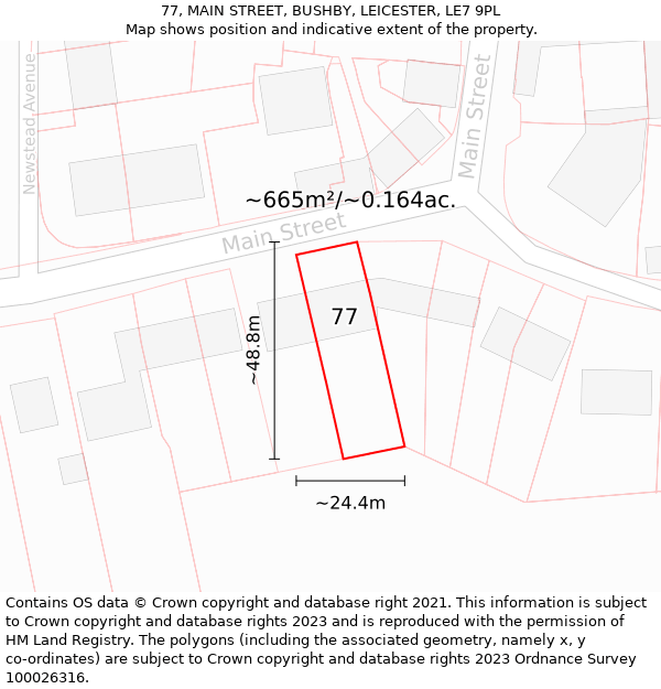 77, MAIN STREET, BUSHBY, LEICESTER, LE7 9PL: Plot and title map