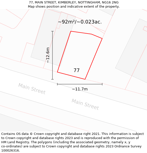 77, MAIN STREET, KIMBERLEY, NOTTINGHAM, NG16 2NG: Plot and title map