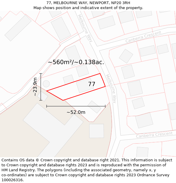 77, MELBOURNE WAY, NEWPORT, NP20 3RH: Plot and title map
