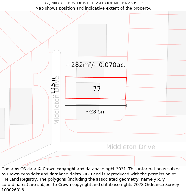 77, MIDDLETON DRIVE, EASTBOURNE, BN23 6HD: Plot and title map