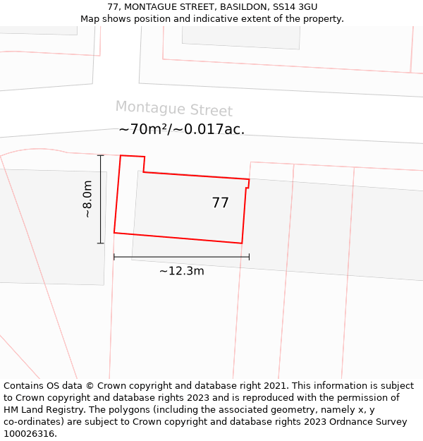 77, MONTAGUE STREET, BASILDON, SS14 3GU: Plot and title map