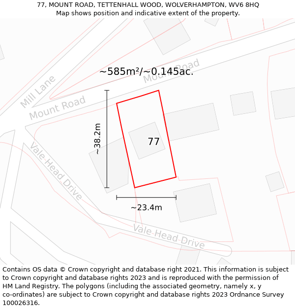 77, MOUNT ROAD, TETTENHALL WOOD, WOLVERHAMPTON, WV6 8HQ: Plot and title map