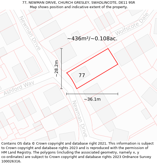 77, NEWMAN DRIVE, CHURCH GRESLEY, SWADLINCOTE, DE11 9SR: Plot and title map