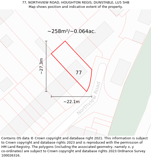 77, NORTHVIEW ROAD, HOUGHTON REGIS, DUNSTABLE, LU5 5HB: Plot and title map