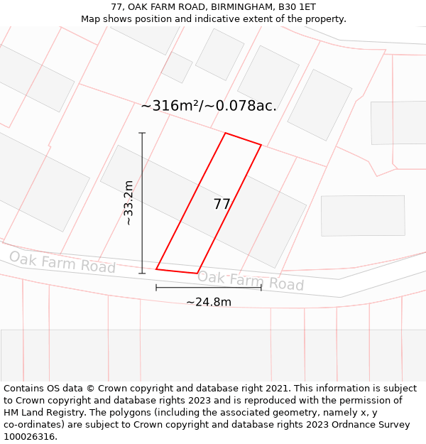 77, OAK FARM ROAD, BIRMINGHAM, B30 1ET: Plot and title map