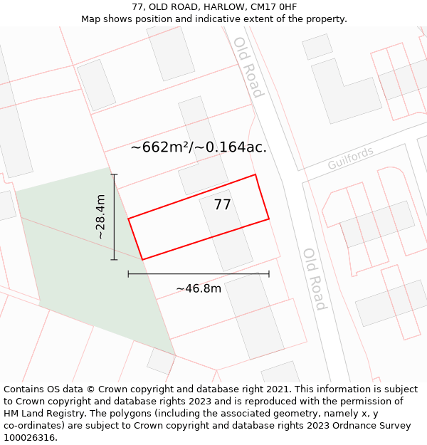 77, OLD ROAD, HARLOW, CM17 0HF: Plot and title map