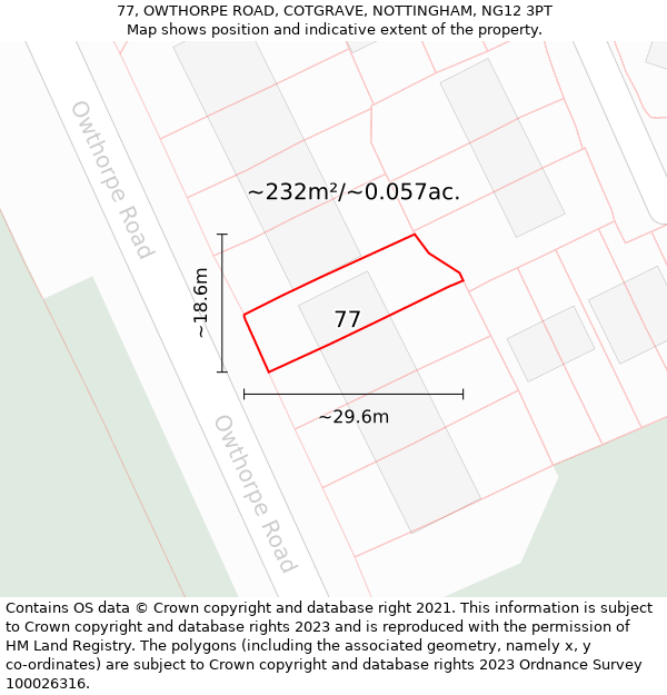 77, OWTHORPE ROAD, COTGRAVE, NOTTINGHAM, NG12 3PT: Plot and title map