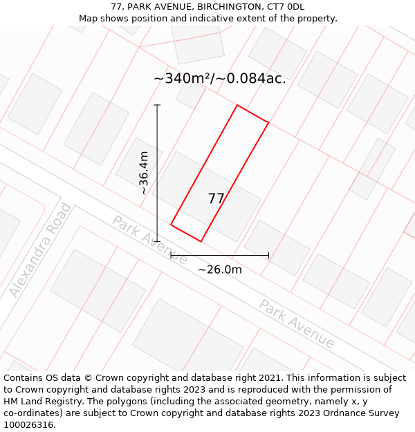 77, PARK AVENUE, BIRCHINGTON, CT7 0DL: Plot and title map