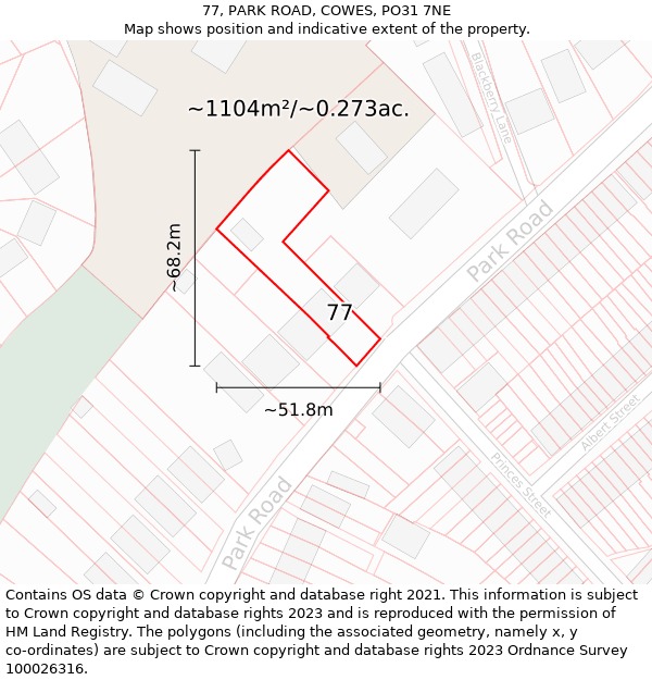 77, PARK ROAD, COWES, PO31 7NE: Plot and title map