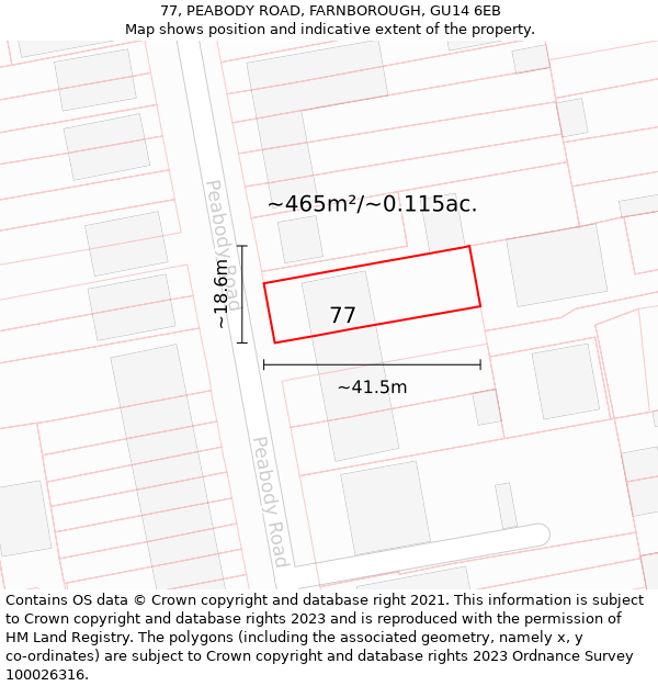 77, PEABODY ROAD, FARNBOROUGH, GU14 6EB: Plot and title map