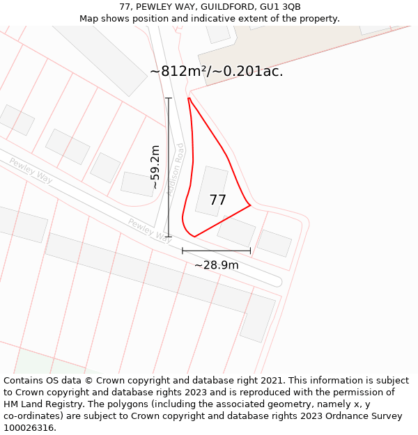 77, PEWLEY WAY, GUILDFORD, GU1 3QB: Plot and title map