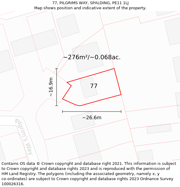 77, PILGRIMS WAY, SPALDING, PE11 1LJ: Plot and title map