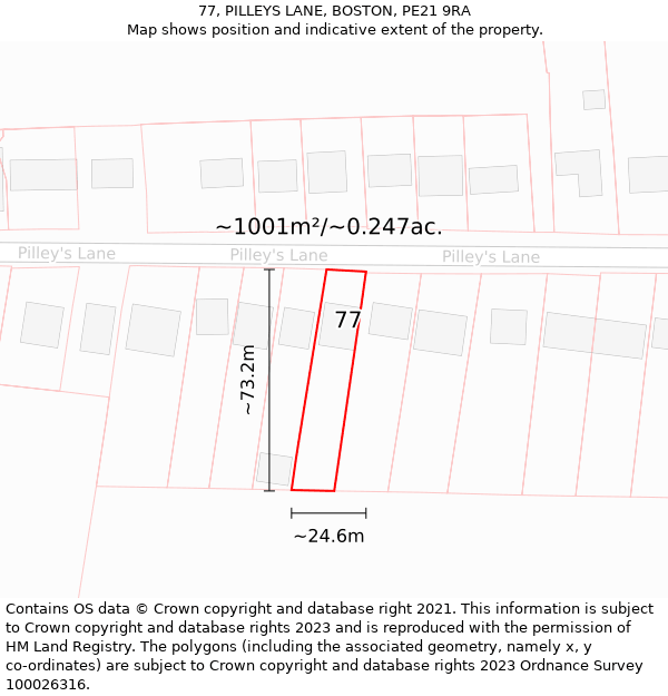 77, PILLEYS LANE, BOSTON, PE21 9RA: Plot and title map