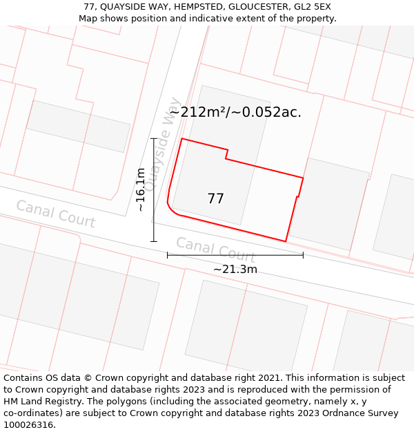 77, QUAYSIDE WAY, HEMPSTED, GLOUCESTER, GL2 5EX: Plot and title map