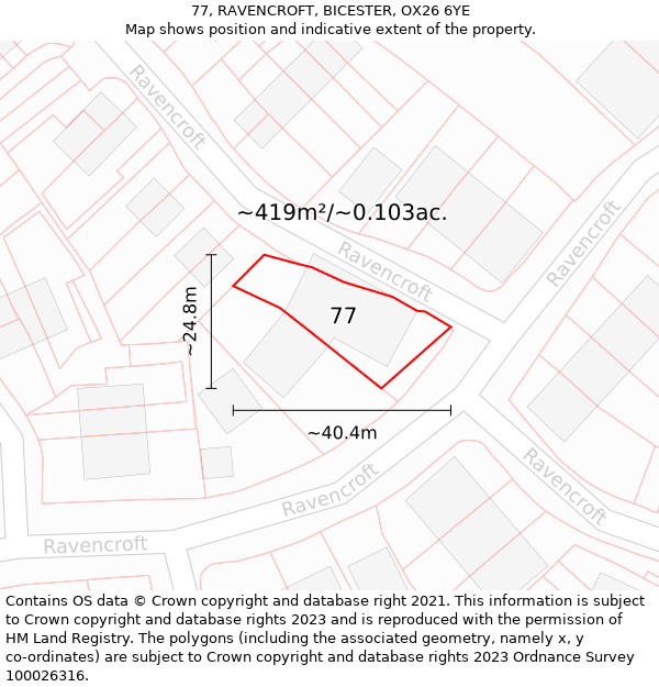 77, RAVENCROFT, BICESTER, OX26 6YE: Plot and title map