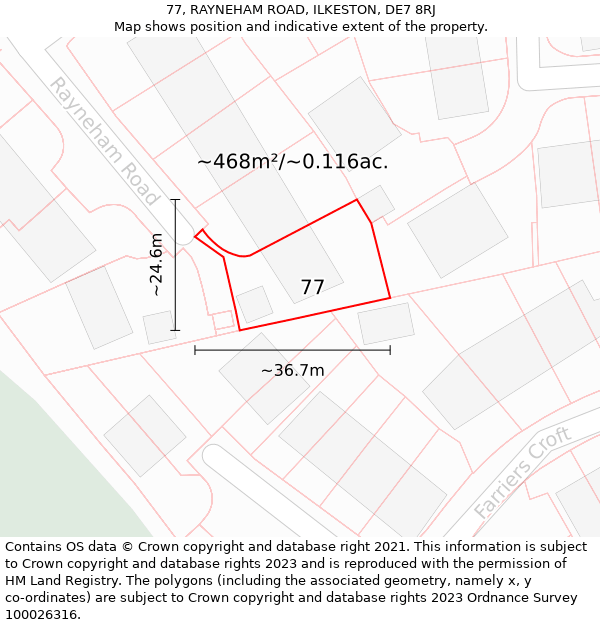 77, RAYNEHAM ROAD, ILKESTON, DE7 8RJ: Plot and title map