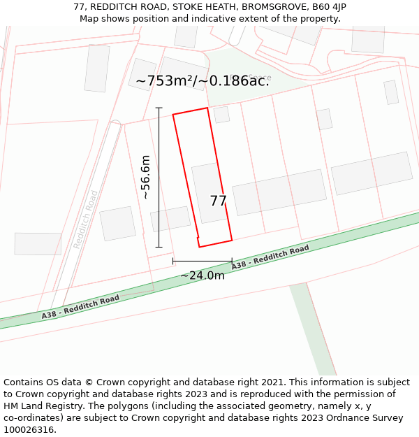 77, REDDITCH ROAD, STOKE HEATH, BROMSGROVE, B60 4JP: Plot and title map