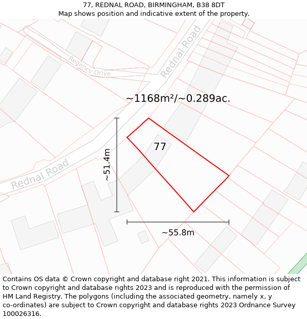 77, REDNAL ROAD, BIRMINGHAM, B38 8DT: Plot and title map