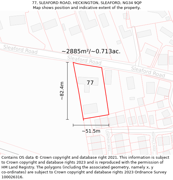 77, SLEAFORD ROAD, HECKINGTON, SLEAFORD, NG34 9QP: Plot and title map