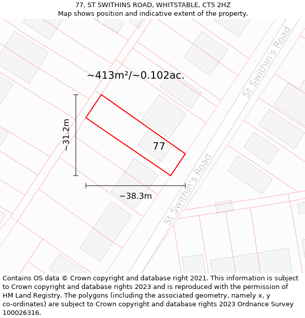 77, ST SWITHINS ROAD, WHITSTABLE, CT5 2HZ: Plot and title map