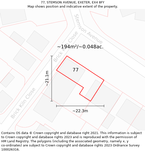 77, STEMSON AVENUE, EXETER, EX4 8FY: Plot and title map