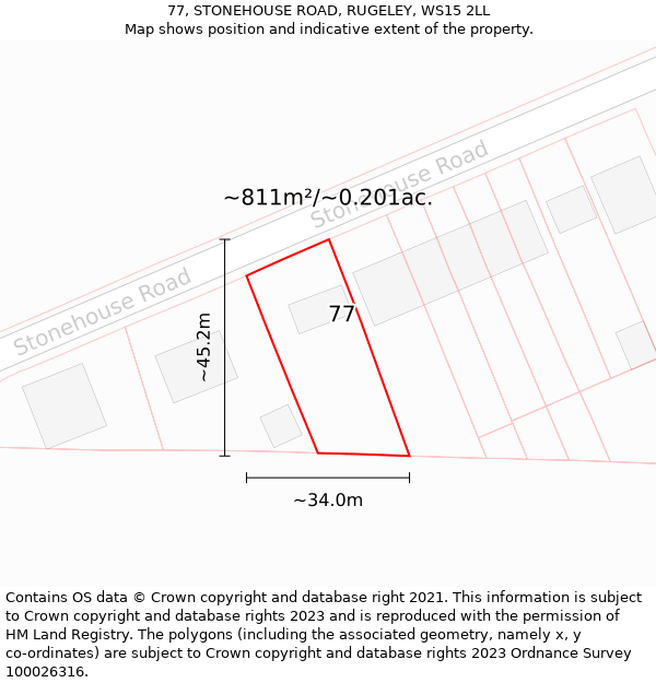 77, STONEHOUSE ROAD, RUGELEY, WS15 2LL: Plot and title map