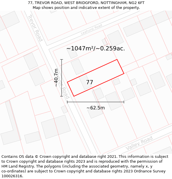 77, TREVOR ROAD, WEST BRIDGFORD, NOTTINGHAM, NG2 6FT: Plot and title map