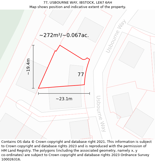 77, USBOURNE WAY, IBSTOCK, LE67 6AH: Plot and title map