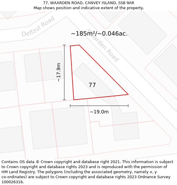 77, WAARDEN ROAD, CANVEY ISLAND, SS8 9AR: Plot and title map