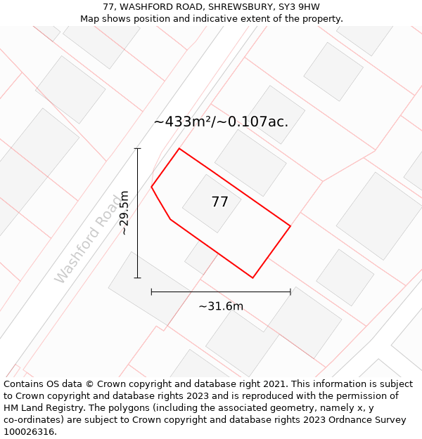 77, WASHFORD ROAD, SHREWSBURY, SY3 9HW: Plot and title map