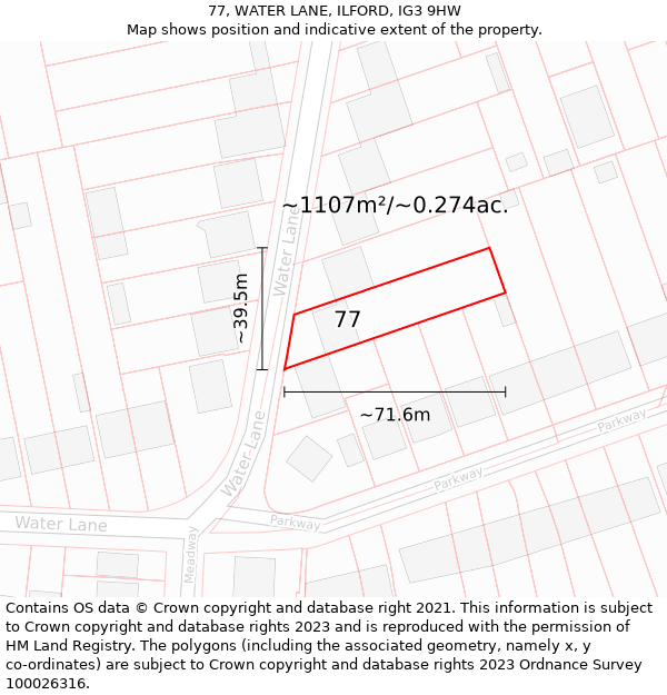 77, WATER LANE, ILFORD, IG3 9HW: Plot and title map