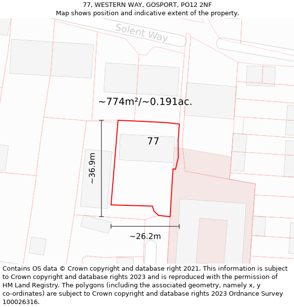 77, WESTERN WAY, GOSPORT, PO12 2NF: Plot and title map