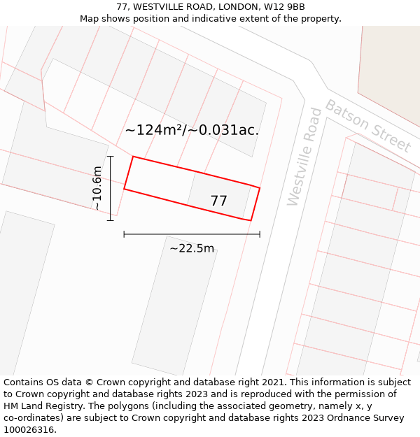 77, WESTVILLE ROAD, LONDON, W12 9BB: Plot and title map