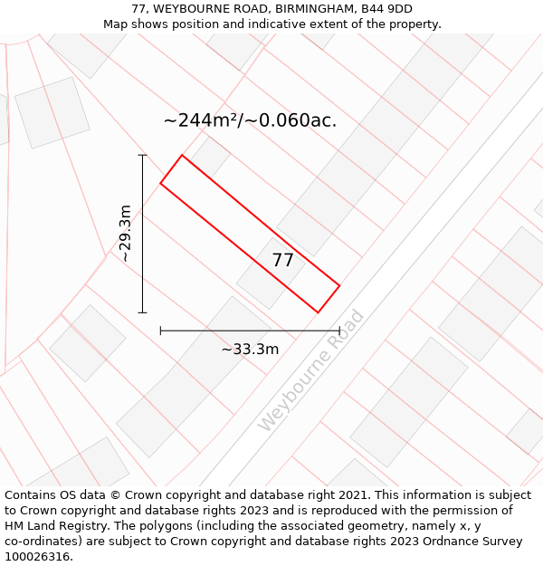 77, WEYBOURNE ROAD, BIRMINGHAM, B44 9DD: Plot and title map