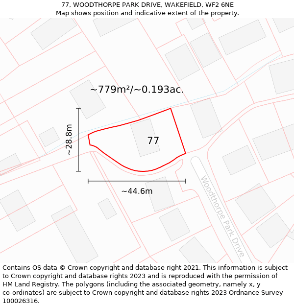 77, WOODTHORPE PARK DRIVE, WAKEFIELD, WF2 6NE: Plot and title map