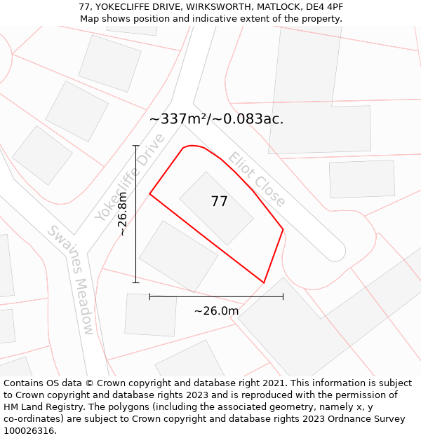 77, YOKECLIFFE DRIVE, WIRKSWORTH, MATLOCK, DE4 4PF: Plot and title map