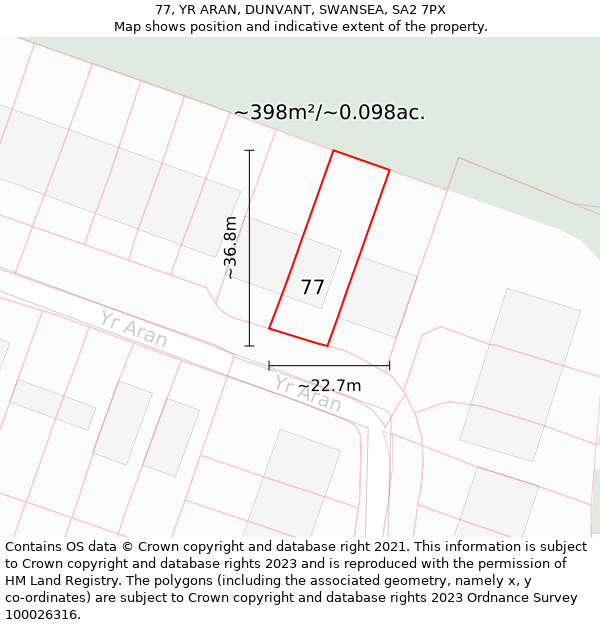 77, YR ARAN, DUNVANT, SWANSEA, SA2 7PX: Plot and title map