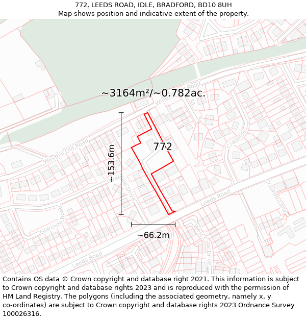 772, LEEDS ROAD, IDLE, BRADFORD, BD10 8UH: Plot and title map