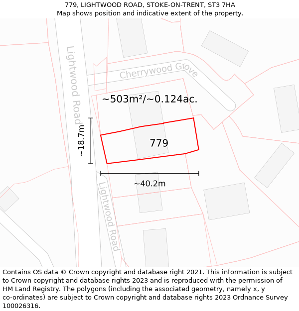 779, LIGHTWOOD ROAD, STOKE-ON-TRENT, ST3 7HA: Plot and title map