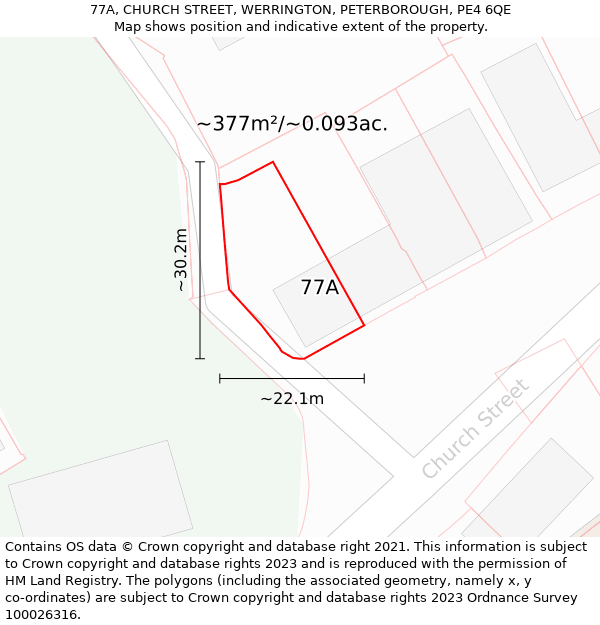 77A, CHURCH STREET, WERRINGTON, PETERBOROUGH, PE4 6QE: Plot and title map