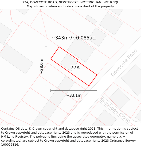 77A, DOVECOTE ROAD, NEWTHORPE, NOTTINGHAM, NG16 3QL: Plot and title map