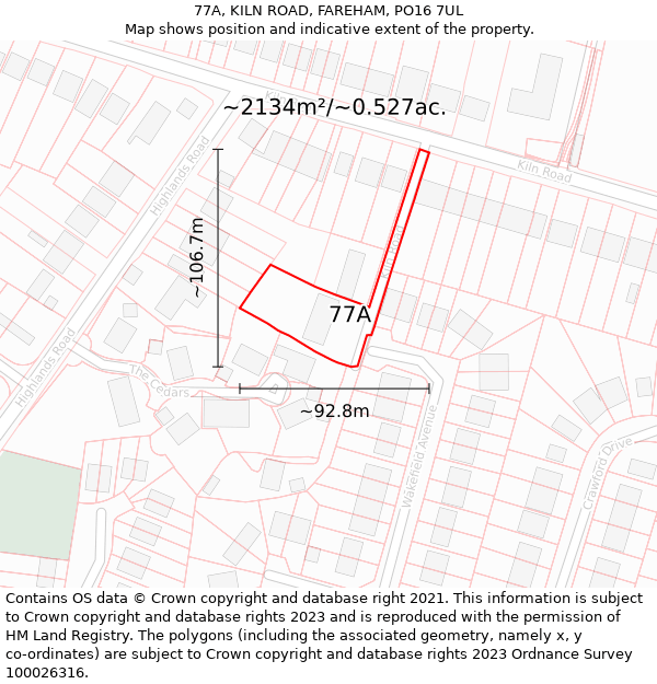 77A, KILN ROAD, FAREHAM, PO16 7UL: Plot and title map