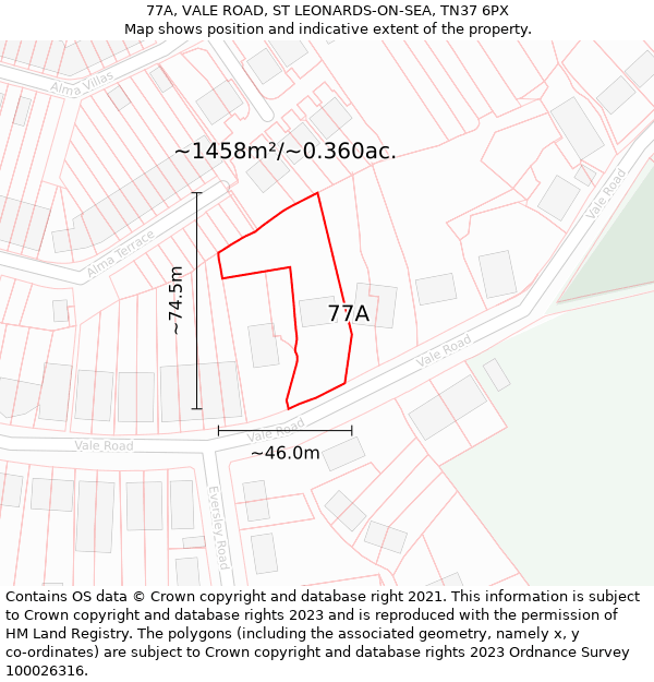 77A, VALE ROAD, ST LEONARDS-ON-SEA, TN37 6PX: Plot and title map