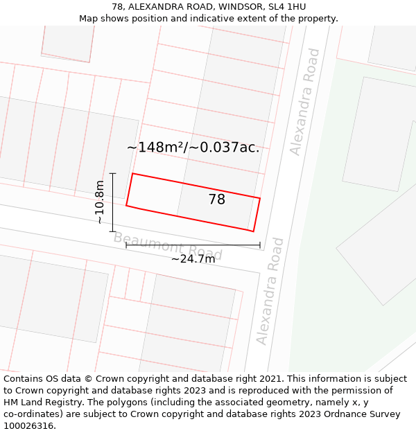 78, ALEXANDRA ROAD, WINDSOR, SL4 1HU: Plot and title map