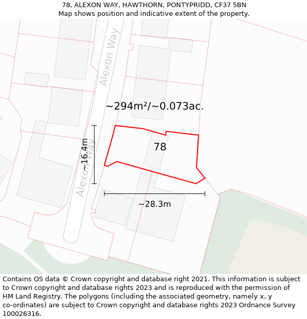 78, ALEXON WAY, HAWTHORN, PONTYPRIDD, CF37 5BN: Plot and title map