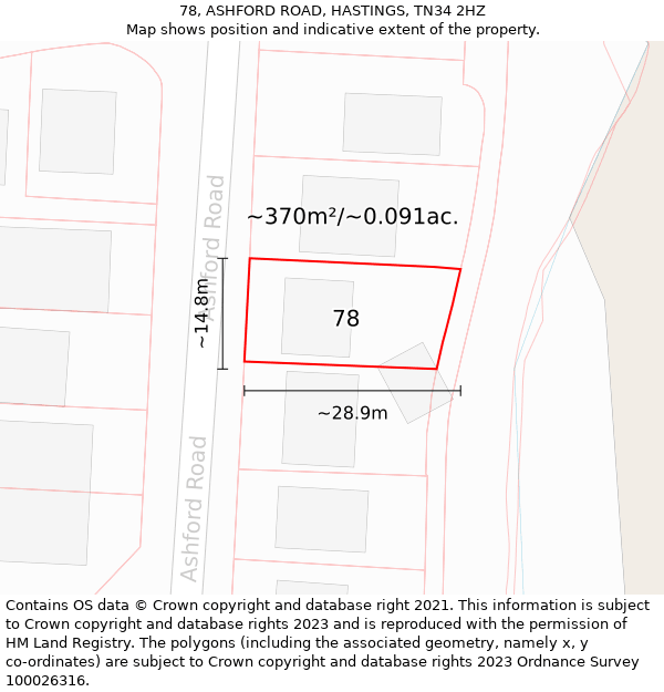 78, ASHFORD ROAD, HASTINGS, TN34 2HZ: Plot and title map