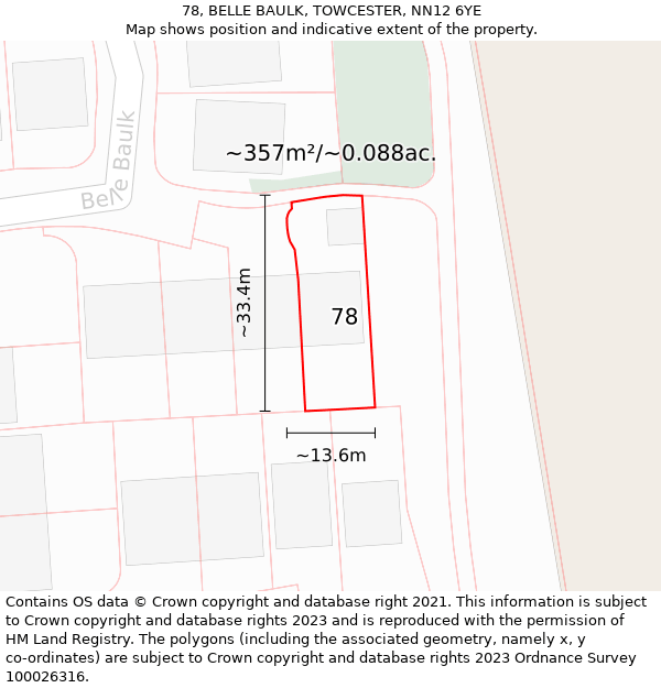 78, BELLE BAULK, TOWCESTER, NN12 6YE: Plot and title map